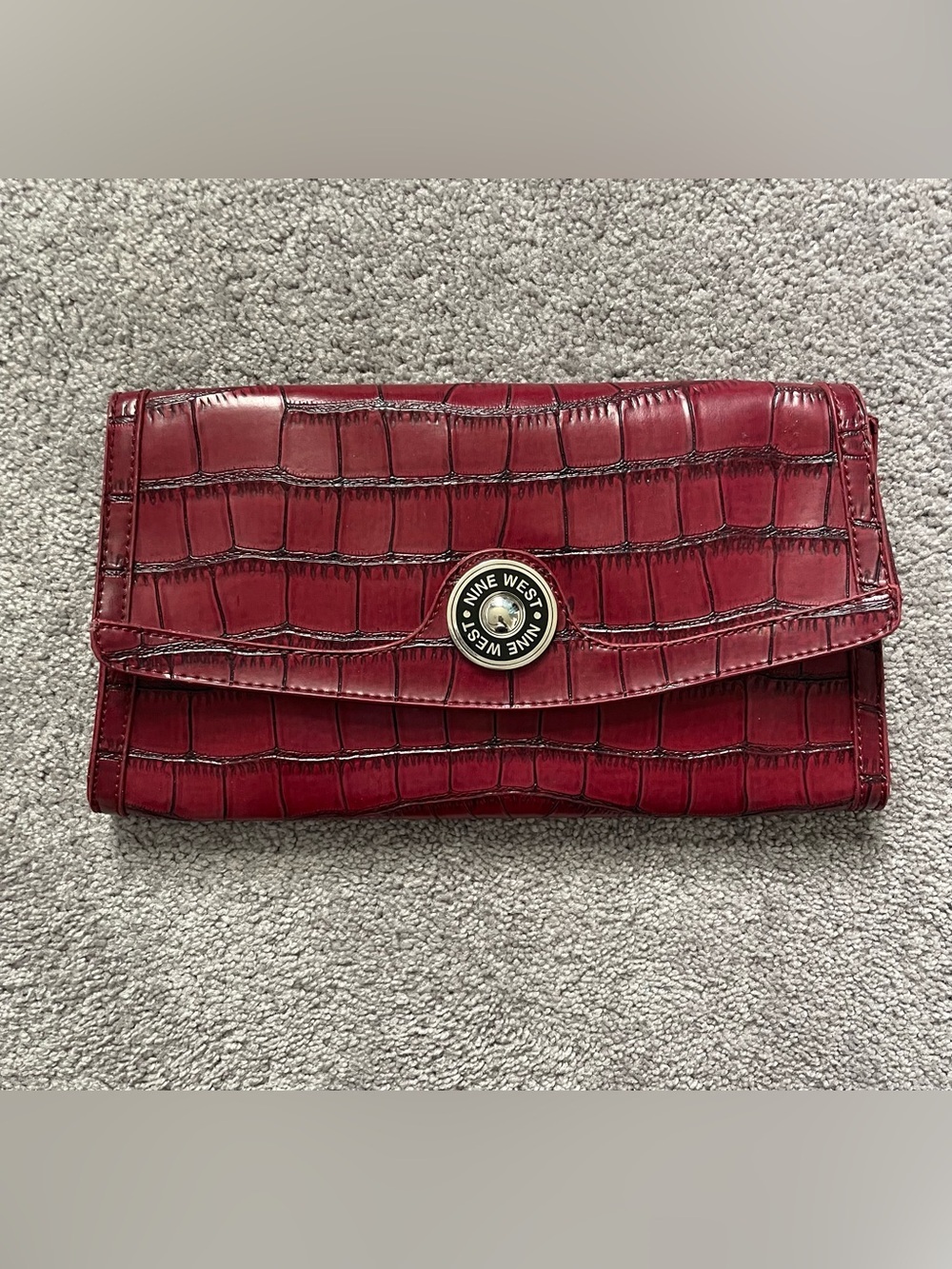 Nine West Croc-Embossed Foldover Clutch in Wine